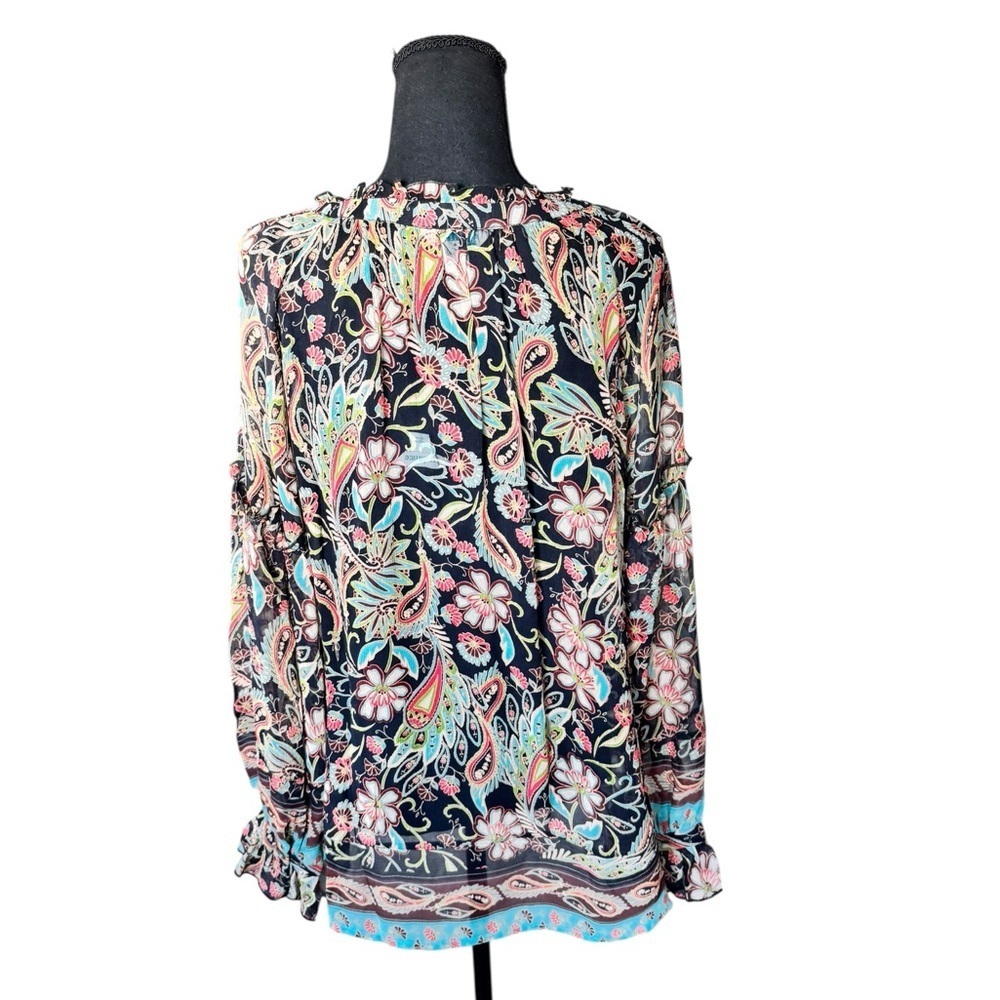 Sundance 100% Silk Blouse L Artisan Floral Tassel Top Luxe Boho Capsule Wardrobe - Picture 4 of 9